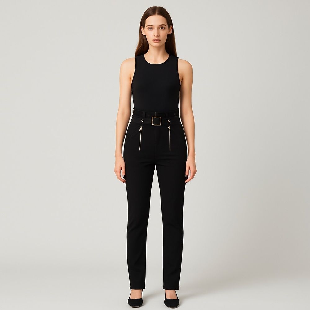 Rehab Black Straight Skinny Leg Women's Trousers Pants Gold Accents Medium
